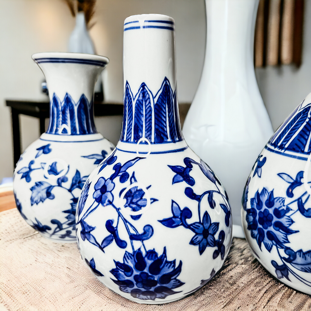 Mediterranean Canton Chinoiserie Porcelain Vases – Hand-Painted
