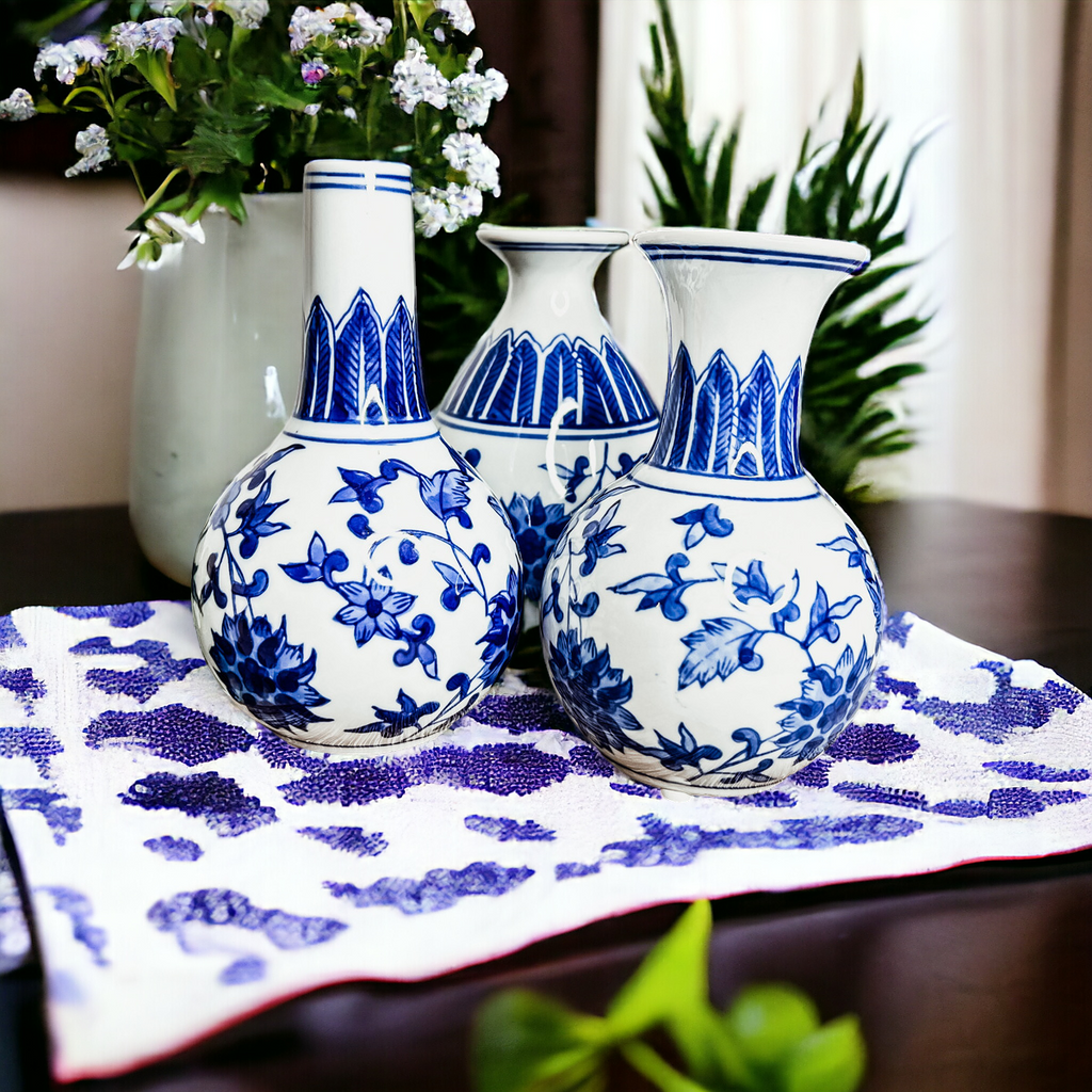 Mediterranean Canton Chinoiserie Porcelain Vases – Hand-Painted