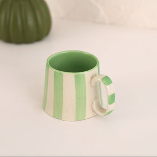 Ceramic Green Stripe Coffee Cup Set of 4