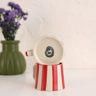 Ceramic Red Stripe Coffee Cup Set of 4