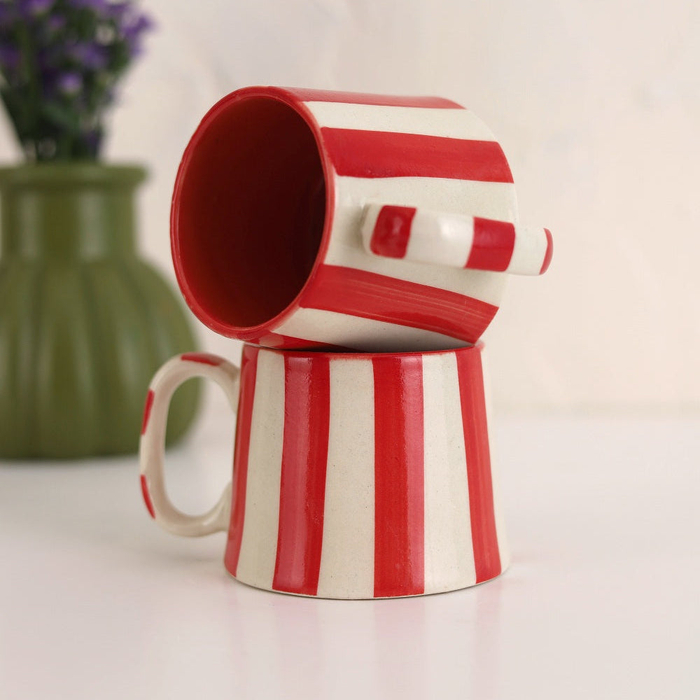 Ceramic Red Stripe Coffee Cup Set of 4