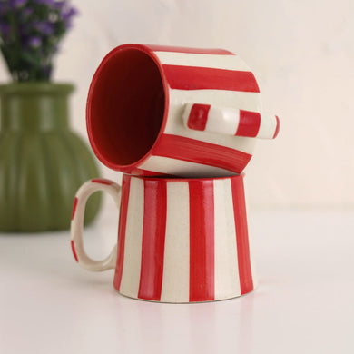 Ceramic Red Stripe Coffee Cup Set of 4