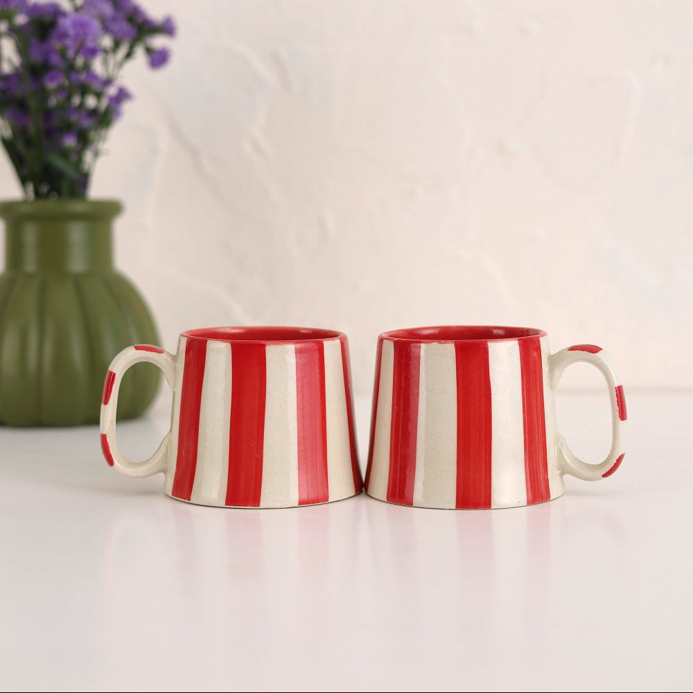 Ceramic Red Stripe Coffee Cup Set of 4