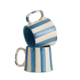 Ceramic Blue Stripe Coffee Cup Set of 4