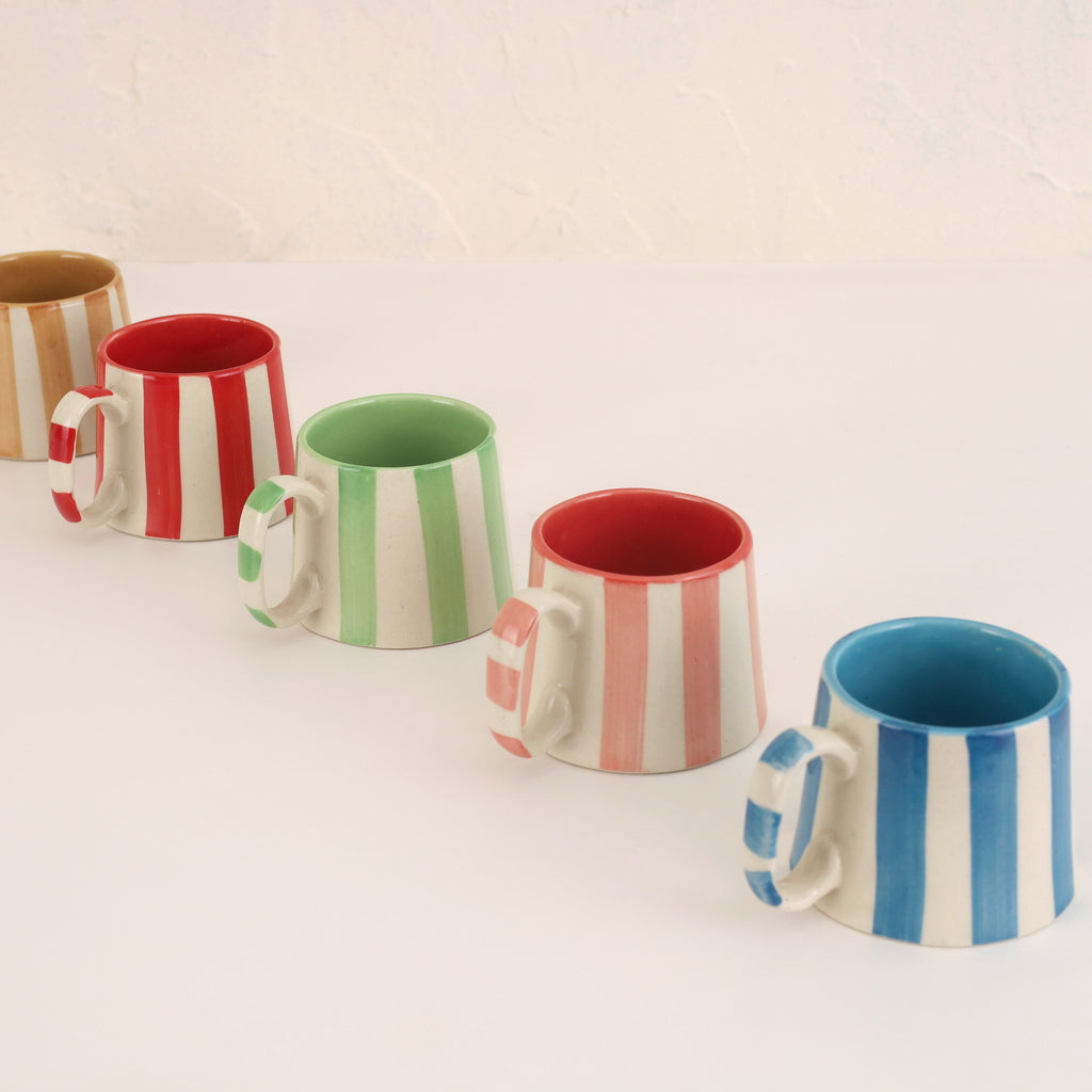 Ceramic Green Stripe Coffee Cup Set of 4