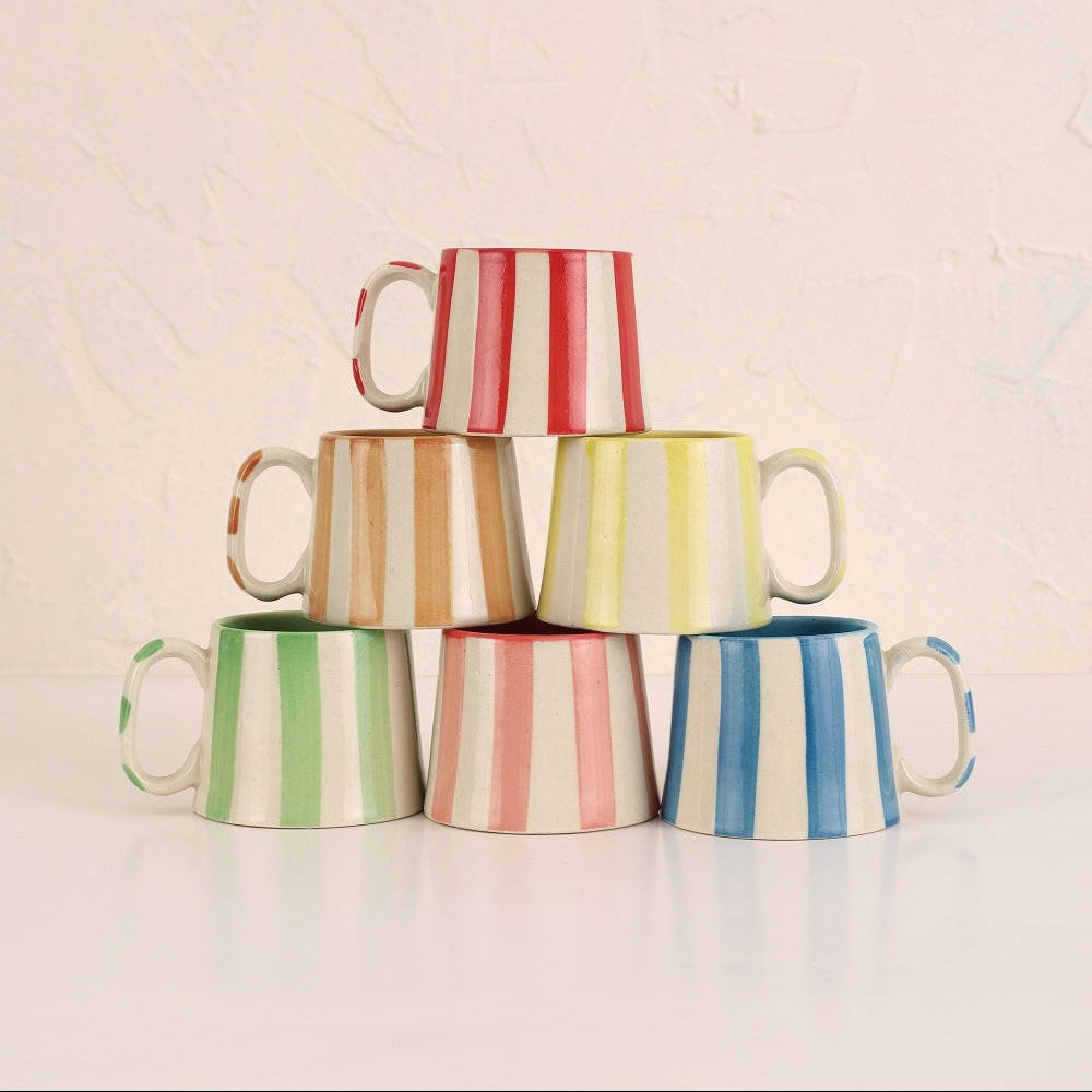Ceramic Green Stripe Coffee Cup Set of 4