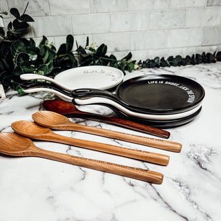 Funny Baking Spoon Rest with Wooden Spoon – Porcelain Kitchen Spoon Holder
