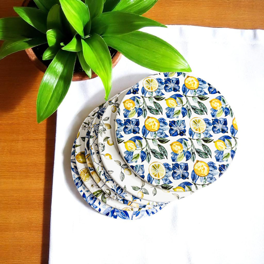 Mediterranean Lemon Ceramic Coasters – Blue Tile & Citrus Designs (4