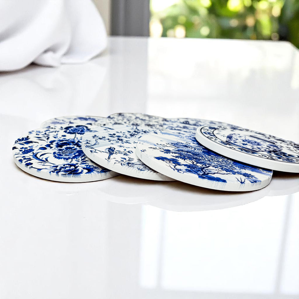 Blue & White Chinoiserie Ceramic Coasters – Classic Porcelain-Inspired Designs