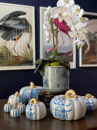 Hand-Painted Chinoiserie Ceramic Pumpkins – Three Sizes or Set