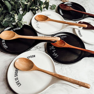 Funny Baking Spoon Rest with Wooden Spoon – Porcelain Kitchen Spoon Holder