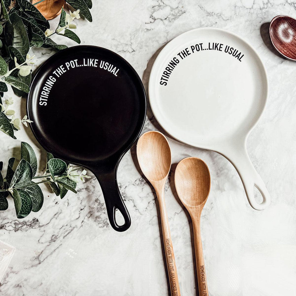 Give it a Rest Funny Spoon Rest & Wooden Spoon Set – Porcelain Kitchen Spoon Holder Gift