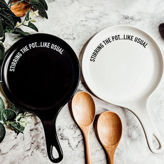 Give it a Rest Funny Spoon Rest & Wooden Spoon Set – Porcelain Kitchen Spoon Holder Gift
