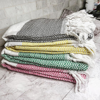 Haley Diamond Turkish Cotton Towel – Jacquard Diamond or Stripe Design (200 GSM)
