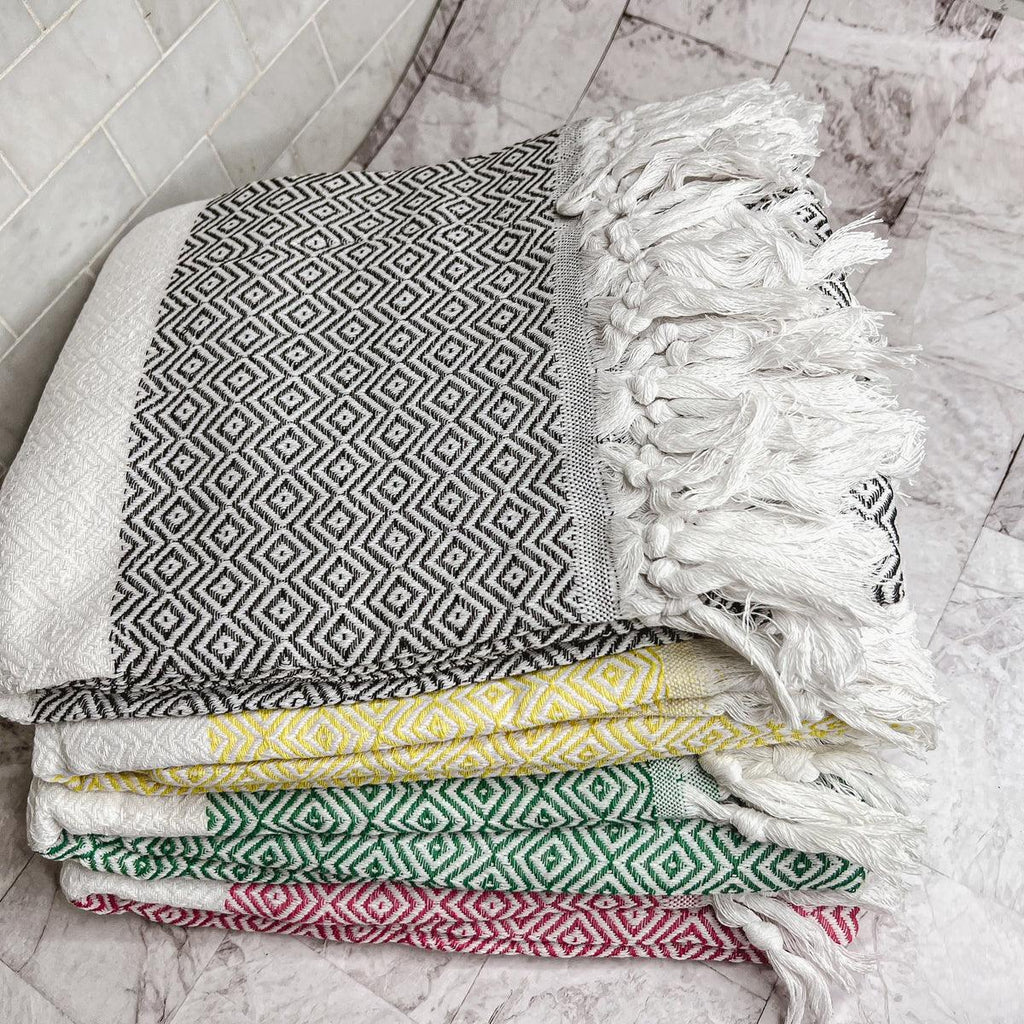 Haley Diamond Turkish Cotton Towel – Jacquard Diamond or Stripe Design (200 GSM)