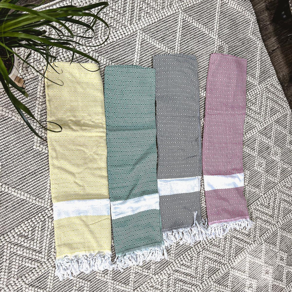 Haley Diamond Turkish Cotton Towel – Jacquard Diamond or Stripe Design (200 GSM)
