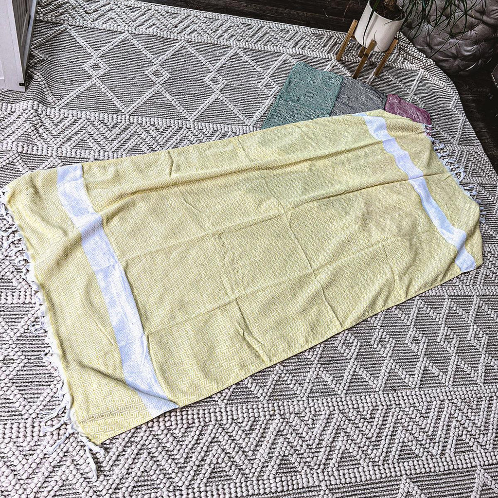 Haley Diamond Turkish Cotton Towel – Jacquard Diamond or Stripe Design (200 GSM)