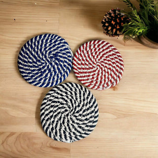 Blue & White Braided Rope Coasters – Coastal Cotton Drink Coasters (Set of 4)