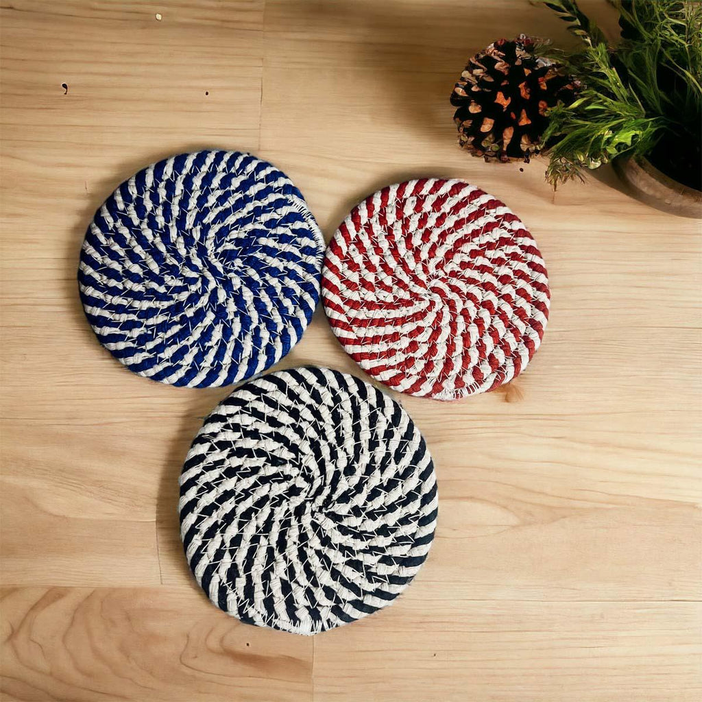 Black & White Braided Rope Coasters – Classic Cotton Drink Coasters (Set of 4)