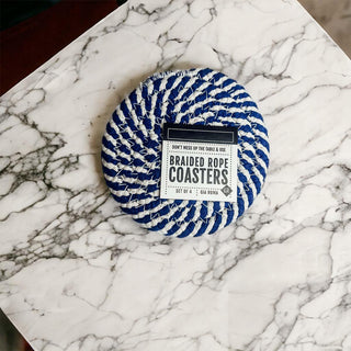 Blue & White Braided Rope Coasters – Coastal Cotton Drink Coasters (Set of 4)