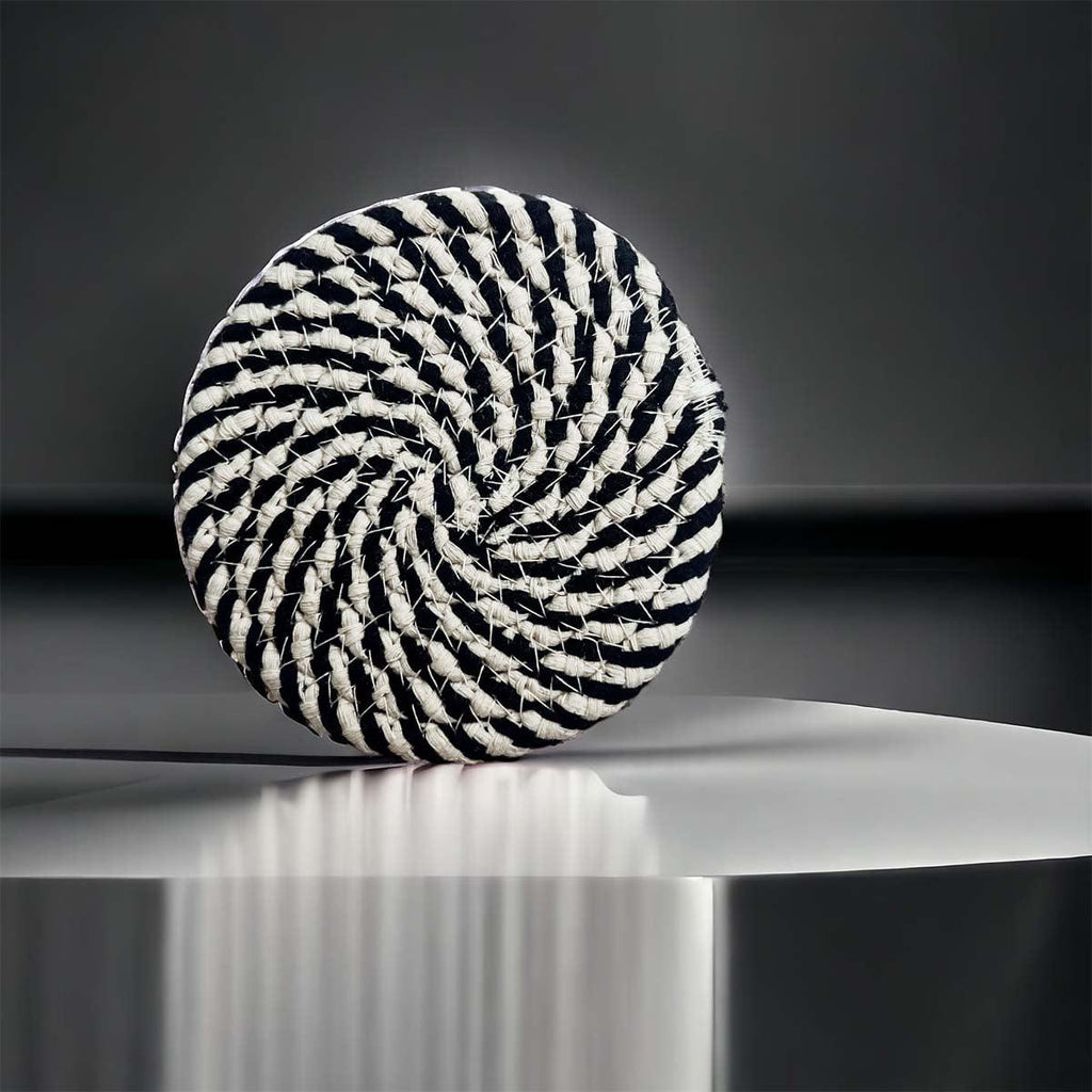 Black & White Braided Rope Coasters – Classic Cotton Drink Coasters (Set of 4)