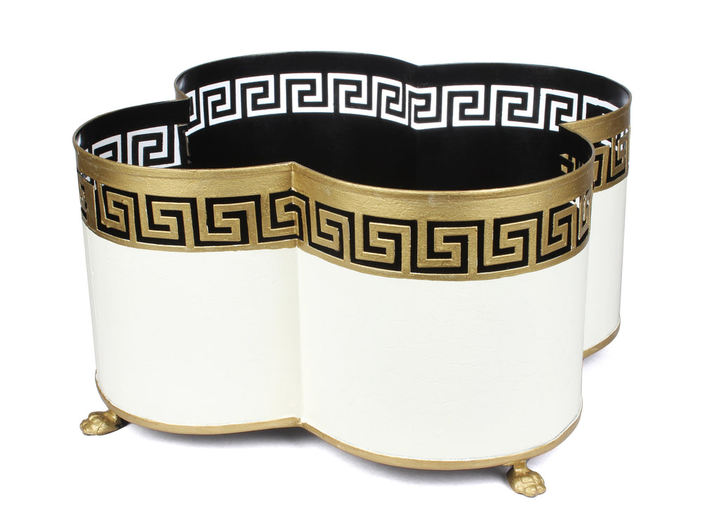 Ivory & Gold Greek Key Quatrefoil Planter
