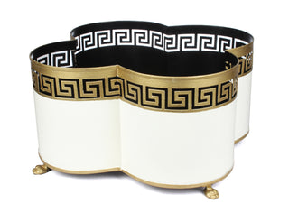 Ivory & Gold Greek Key Quatrefoil Planter