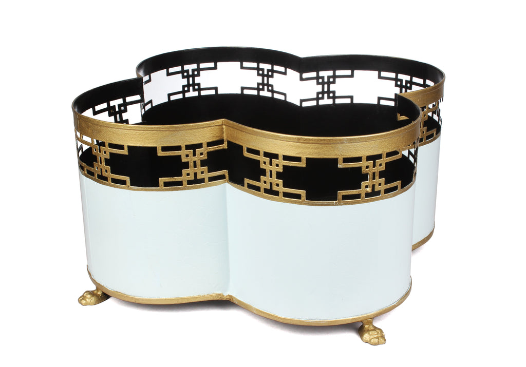 Pale Blue & Gold Fretwork Quatrefoil Planter