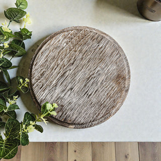Round Wooden Pedestal Tray – Rustic or Natural Paulownia Wood Display Stand
