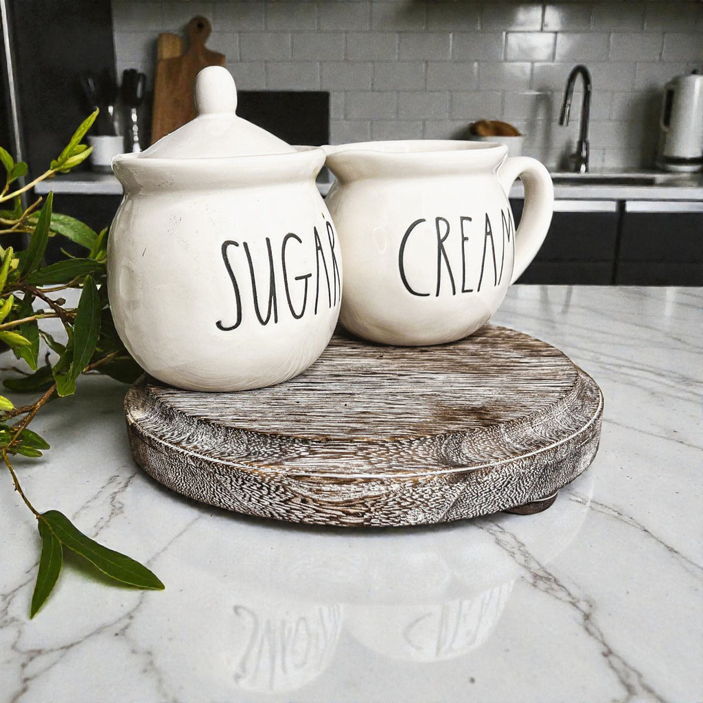 Round Wooden Pedestal Tray – Rustic or Natural Paulownia Wood Display Stand