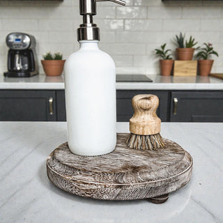 Round Wooden Pedestal Tray – Rustic or Natural Paulownia Wood Display Stand
