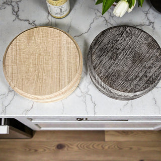 Round Wooden Pedestal Tray – Rustic or Natural Paulownia Wood Display Stand