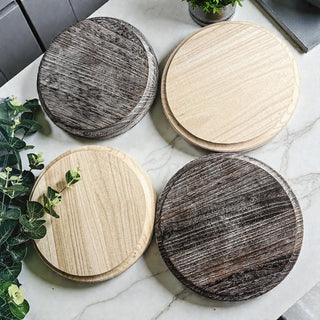 Round Wooden Pedestal Tray – Rustic or Natural Paulownia Wood Display Stand