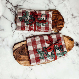 Holiday Charcuterie Board & Tartan Kitchen Towel Set – Merry or Joyful
