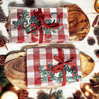 Holiday Charcuterie Board & Tartan Kitchen Towel Set – Merry or Joyful