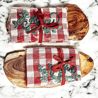 Holiday Charcuterie Board & Tartan Kitchen Towel Set – Merry or Joyful
