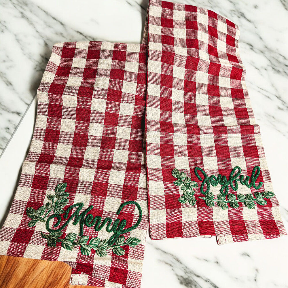 Holiday Charcuterie Board & Tartan Kitchen Towel Set – Merry or Joyful