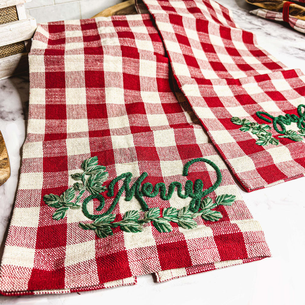 Holiday Charcuterie Board & Tartan Kitchen Towel Set – Merry or Joyful