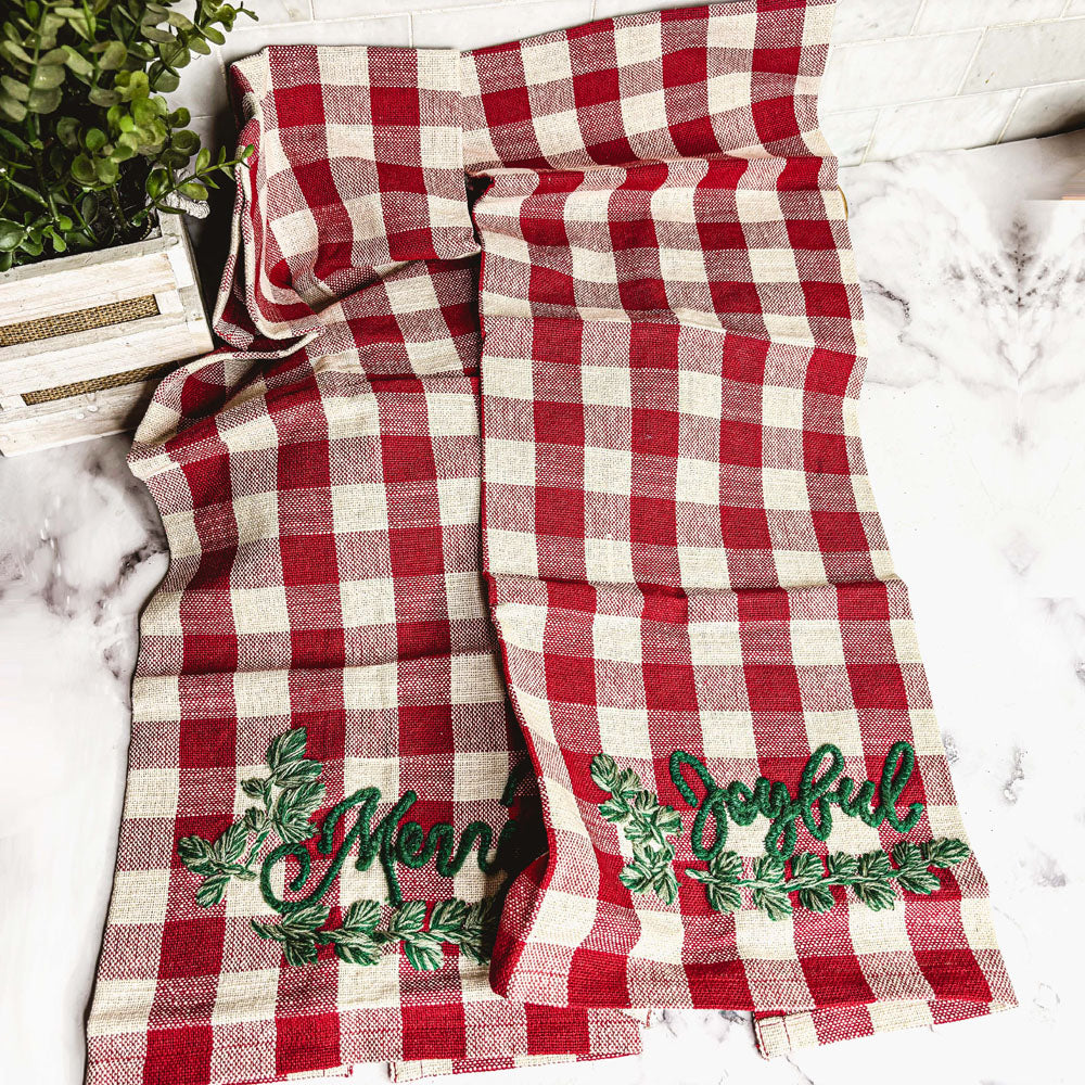 Holiday Charcuterie Board & Tartan Kitchen Towel Set – Merry or Joyful