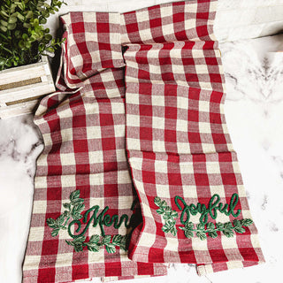 Holiday Charcuterie Board & Tartan Kitchen Towel Set – Merry or Joyful