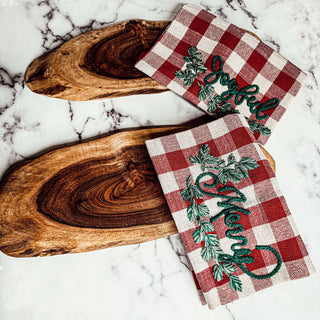 Holiday Charcuterie Board & Tartan Kitchen Towel Set – Merry or Joyful