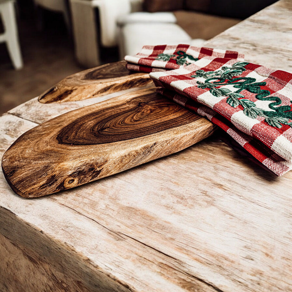 Holiday Charcuterie Board & Tartan Kitchen Towel Set – Merry or Joyful
