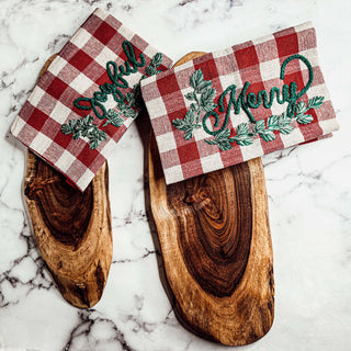 Holiday Charcuterie Board & Tartan Kitchen Towel Set – Merry or Joyful