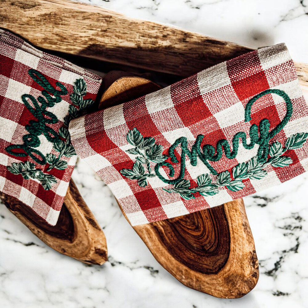 Holiday Charcuterie Board & Tartan Kitchen Towel Set – Merry or Joyful