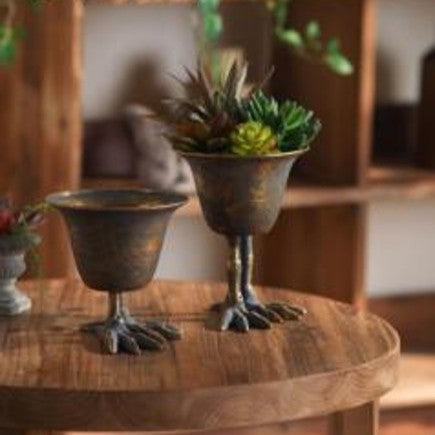 Antique Bronze Planter with Sculpted Bird Claw Feet