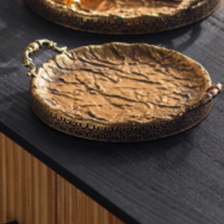 Antique Gold Textured Metal Serving Trays, Set of 2
