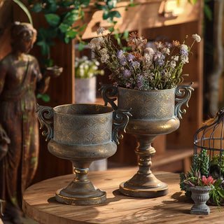 Distressed Gold Vintage Pedestal Urn Planter
