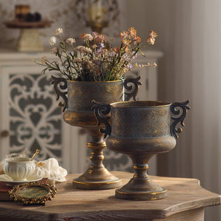 Distressed Gold Vintage Pedestal Urn Planter