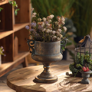 Distressed Gold Vintage Pedestal Urn Planter