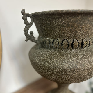 Vintage Iron Urn Planter with Pedestal & Curved Handles
